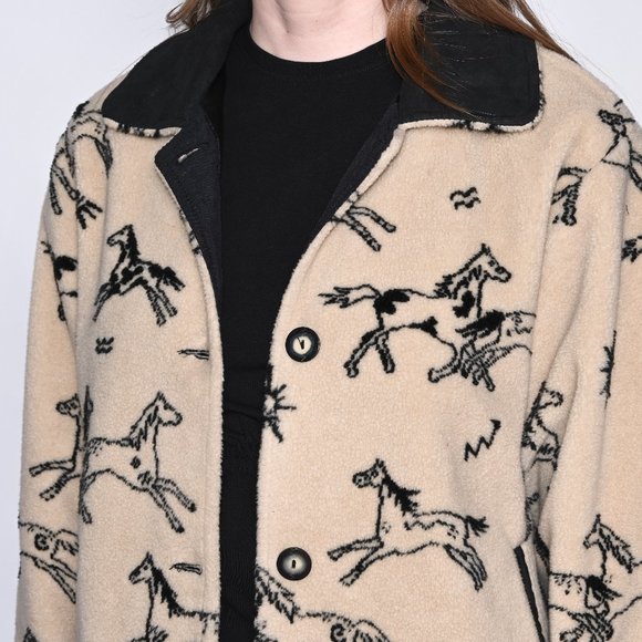 TSUNAMI Horse Print Cream Sherpa Jacket - Picture 2 of 6